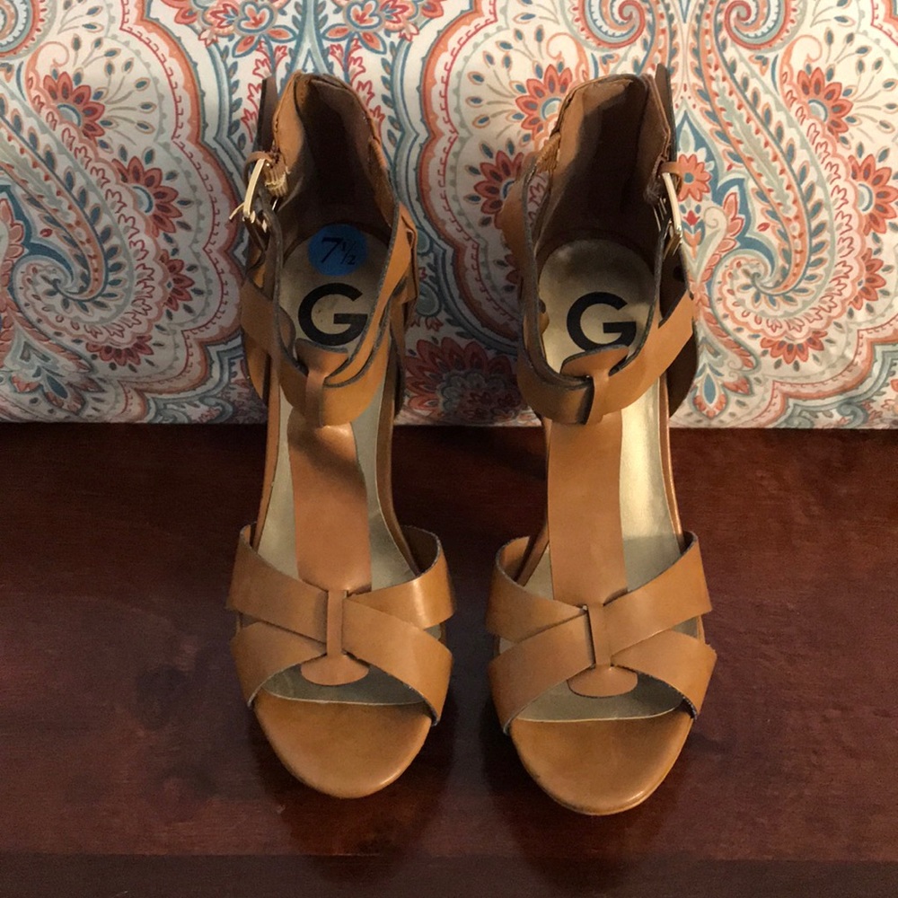 G by Guess cognac platform sandals